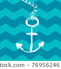 Grunge drawing anchor icon blue waves. vector 76956246