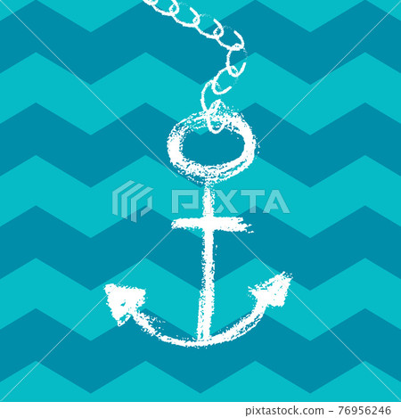 Grunge drawing anchor icon blue waves. vector Grunge drawing anchor icon blue waves. vector 76956246