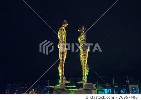 Batumi, Georgia - September, 2019 Moving sculpture Ali and Nino by Tamar Kvesitadze in Batumi. Batumi, Georgia - September, 2019 Moving sculpture Ali and Nino by Tamar Kvesitadze in Batumi. 76957490