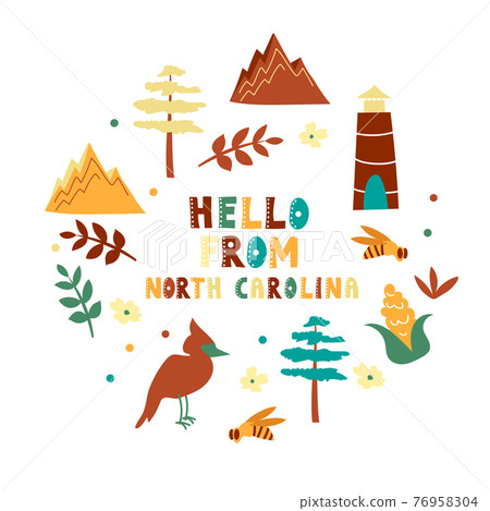 USA collection. Hello from North Carolina theme. State Symbols USA collection. Hello from North Carolina theme. State Symbols 76958304