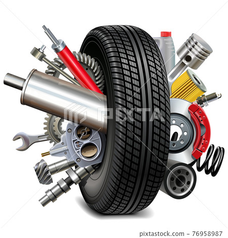 Vector Car Parts with Tire 76958987