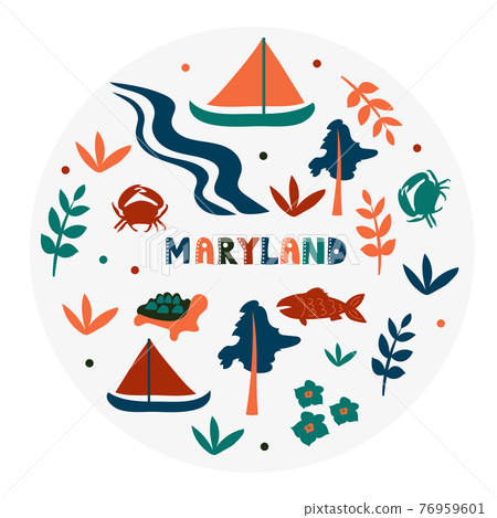 USA collection. Vector illustration of Maryland theme. State Symbols 76959601