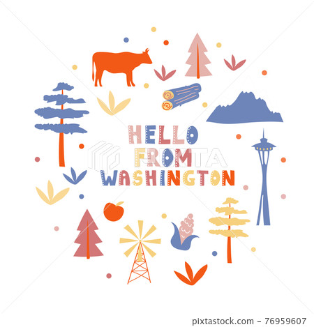 USA collection. Hello from Washington theme. State Symbols USA collection. Hello from Washington theme. State Symbols 76959607