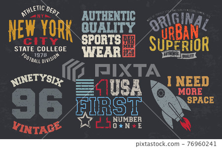 Vintage design print for t-shirt stamp, tee applique, fashion typography, badge, label clothing, jeans, and casual wear. Vector illustration 76960241