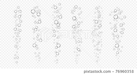 Underwater fizzy air, oxygen or water bubbles isolated on white background. Realistic illustration of fizzing sparkles in effervescent drink. Soda or champagne texture 76960358