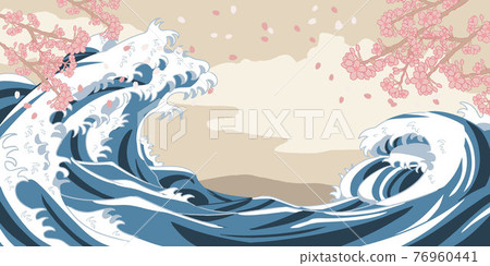 海日式櫻花花瓣日本紙風格背景 76960441