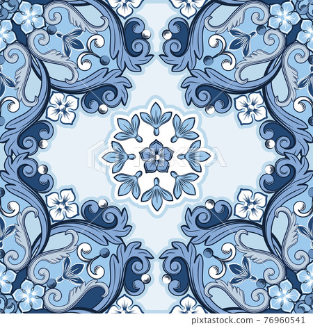 Seamless ornamental background. Blue colored ethnic pattern. Vector illustration 76960541
