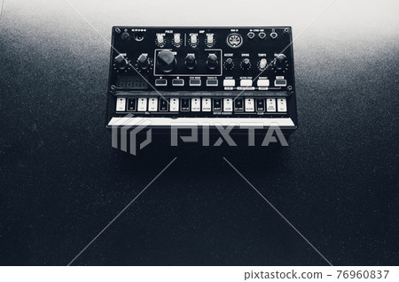 black analog synthesizer, close-up view black analog synthesizer, close-up view 76960837