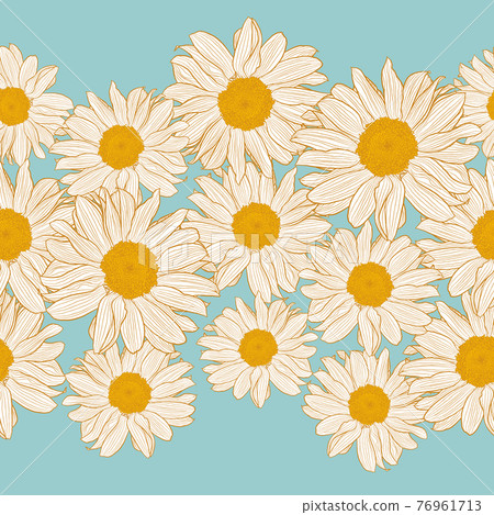 Vector seamless border of yellow and white chamomile flowers on light turquoise Vector seamless border of yellow and white chamomile flowers on light turquoise 76961713
