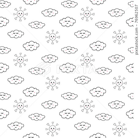 Vector seamless pattern of cloud and sun with face Vector seamless pattern of cloud and sun with face 76962507