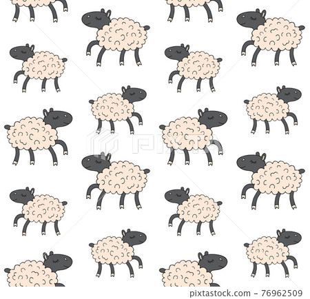 Vector seamless pattern of colored running sheep 76962509