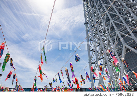 天空樹和鯉魚旗藍天晴朗 天空樹和鯉魚旗藍天晴朗 76962828