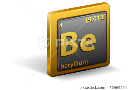Beryllium chemical element. Chemical symbol with atomic number and atomic mass. 76964954
