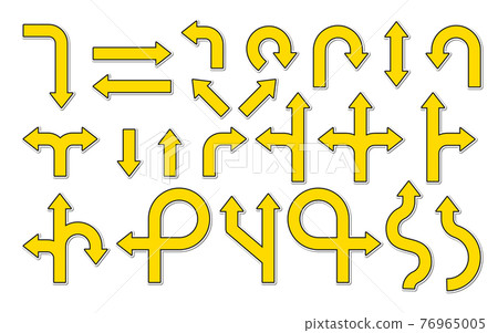 Flat yellow paper road sign sticker set vector 76965005