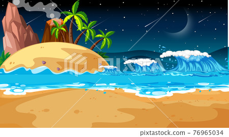 Tropical beach landscape scene at night - Stock Illustration [76965034 ...