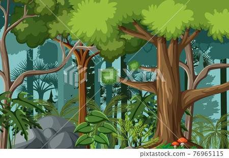 Forest scene with many trees Forest scene with many trees 76965115