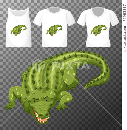 Set of different shirts with crocodile cartoon character isolated on transparent background 76965517