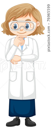 Cute girl cartoon character wearing science lab coat Cute girl cartoon character wearing science lab coat 76965599
