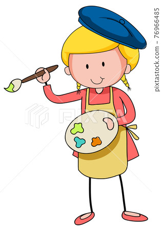 Little artist holding colour palette cartoon character isolated 76966485