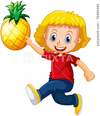 A cute girl holding pineapple cartoon character isolated on white background A cute girl holding pineapple cartoon character isolated on white background 76966490