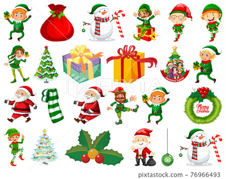 Set of Elves cartoon character and Christmas objects isolated on white background Set of Elves cartoon character and Christmas objects isolated on white background 76966493