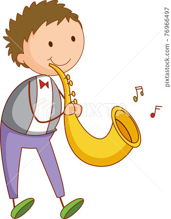 A doodle kid playing saxophone cartoon character isolated A doodle kid playing saxophone cartoon character isolated 76966497