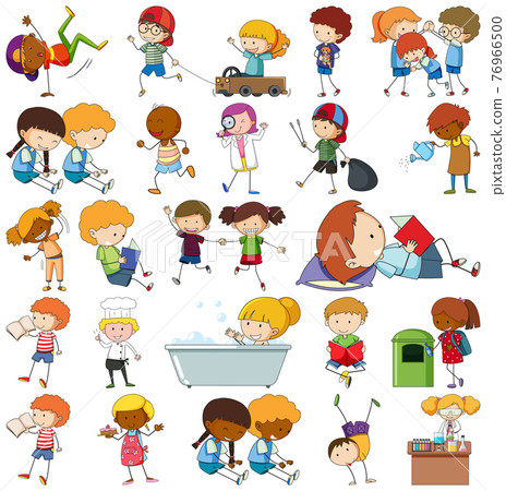 Set of different doodle kids cartoon character Set of different doodle kids cartoon character 76966500