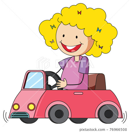A girl in a car toy cartoon character isolated 76966508