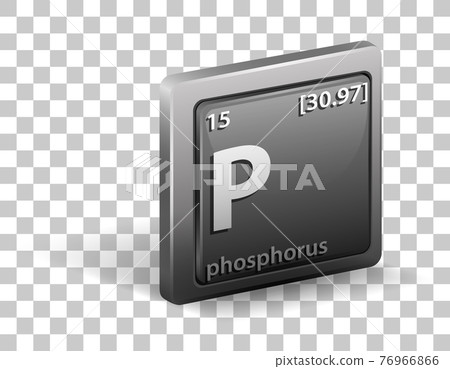 Phosphorus chemical element. Chemical symbol with atomic number and atomic mass. 76966866