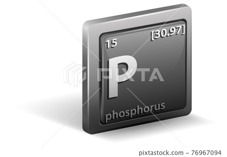 Phosphorus chemical element. Chemical symbol with atomic number and atomic mass. 76967094