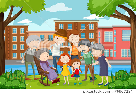 Park outdoor scene with member of family 76967284