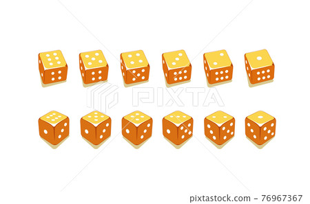 Illustration of golden dices set shows number from 1 until 6 with two different angle Illustration of golden dices set shows number from 1 until 6 with two different angle 76967367
