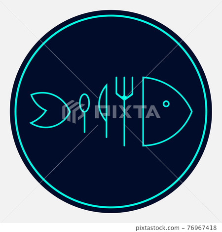 logo of a cafe with seafood in the form of a fork, spoon and knife 76967418