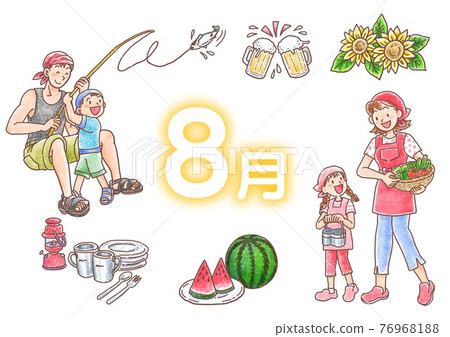 八月圖像與字母 _ 蠟筆風格 76968188