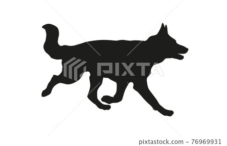 German shepherd dog puppy. Black silhouette. German shepherd dog puppy. Black silhouette. 76969931