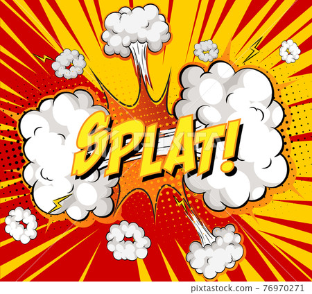 SPLAT text on comic cloud explosion on rays background SPLAT text on comic cloud explosion on rays background 76970271