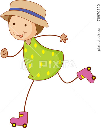 A doodle kid playing roller skates cartoon character isolated A doodle kid playing roller skates cartoon character isolated 76970320