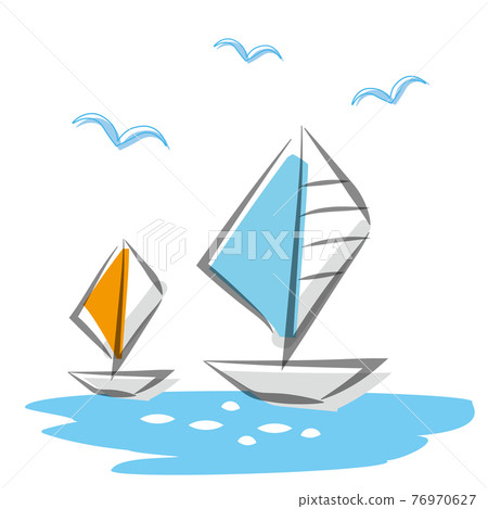 漂浮在海中的兩艘遊艇的水彩風格插圖/白色背景 76970627