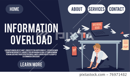 Information overload website banner with businessman, flat vector illustration. Information overload website banner with businessman, flat vector illustration. 76971482
