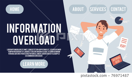 Psychological stress of news overload website banner, flat vector illustration. Psychological stress of news overload website banner, flat vector illustration. 76971487