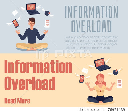 Set of banners on the topic of information overload, flat vector illustration. Set of banners on the topic of information overload, flat vector illustration. 76971489