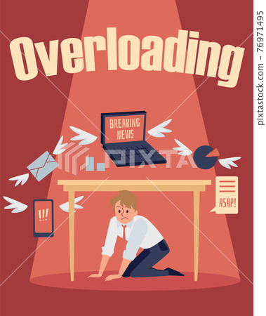 Information overload with man hiding of news stream, flat vector illustration. Information overload with man hiding of news stream, flat vector illustration. 76971495