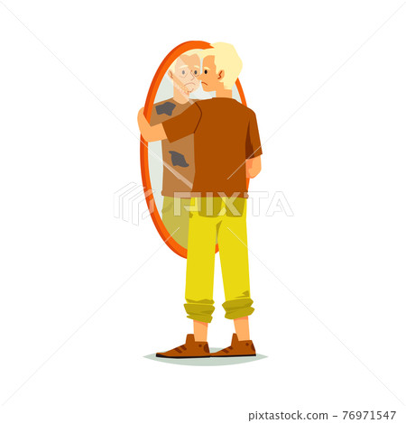 Man is dissatisfied with his appearance, cartoon vector illustration isolated. 76971547