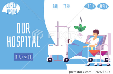 Patient with leg injury is lying in hospital bed a vector flat illustration 76971623