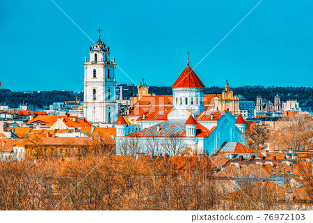 View of Vilnius from the hill of the Bastion of the Vilnius City Wall. 76972103