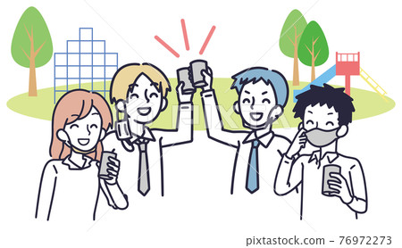 Simple illustrations of men and women drinking on the street in the park Simple illustrations of men and women drinking on the street in the park 76972273