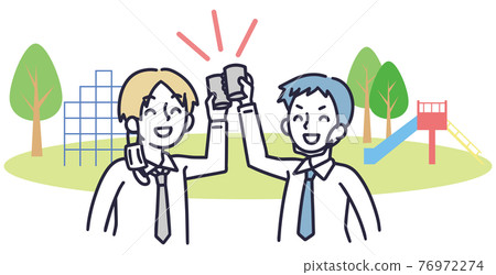 Simple illustration of a man drinking on the street in a park 76972274