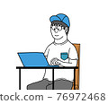 A man doing remote work at home on a laptop 76972468
