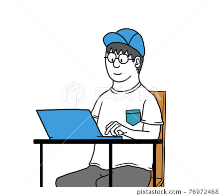 A man doing remote work at home on a laptop A man doing remote work at home on a laptop 76972468