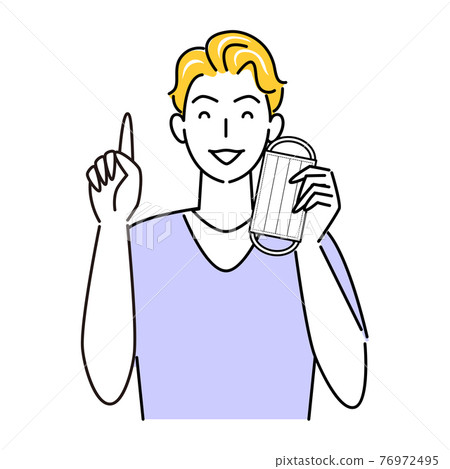 口罩能摘下來就摘下來，防止中暑和皮膚粗糙 帶微笑的男性插圖 簡單 76972495